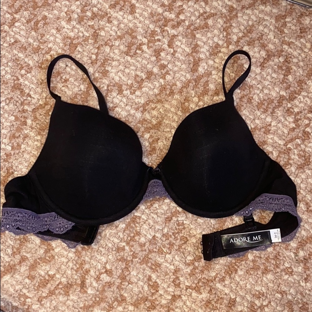 34C Bra, Black with Purple Lace